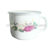 enamel mug with PP lid and SS rim